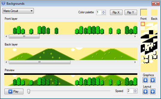 Background editor screenshot - viewing the Mario Circuit background