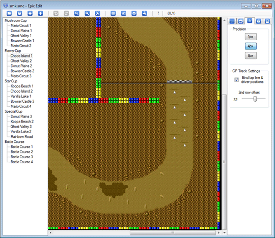 Starting position editing mode screenshot - the 8 driver starting positions under the lap line